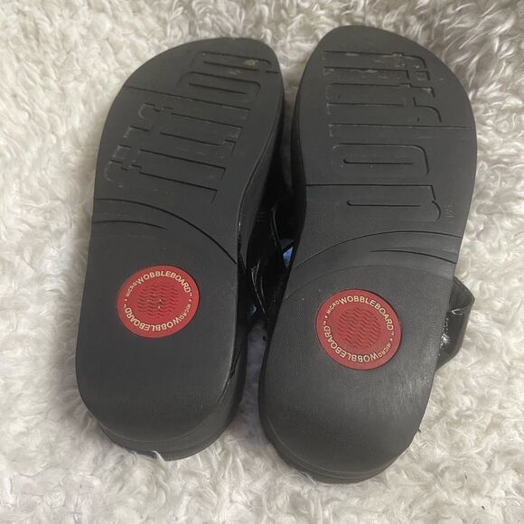 Fitflop black synthetic Black patent Studded wedge Sandals SZ11 - Picture 8 of 9